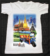 เสื้อยืดคอวีพร้อมสกรีนลายแหล่งท่องเที่ยว ลายกรุงเทพมหานคร